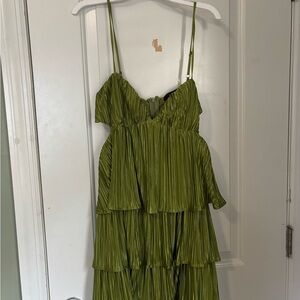 Green Tiered Pleated Dress